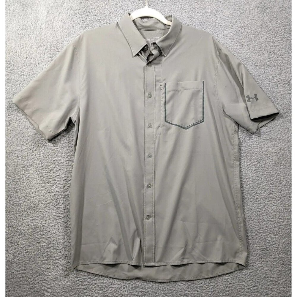 Under Armour Heat Gear Button Shirt Mens Large Fitted Poly Stretch Breathable